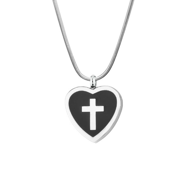 IJD8098 Cross Engraved Heart Stainless Steel Cremation Pemdant Necklace Ash Urn